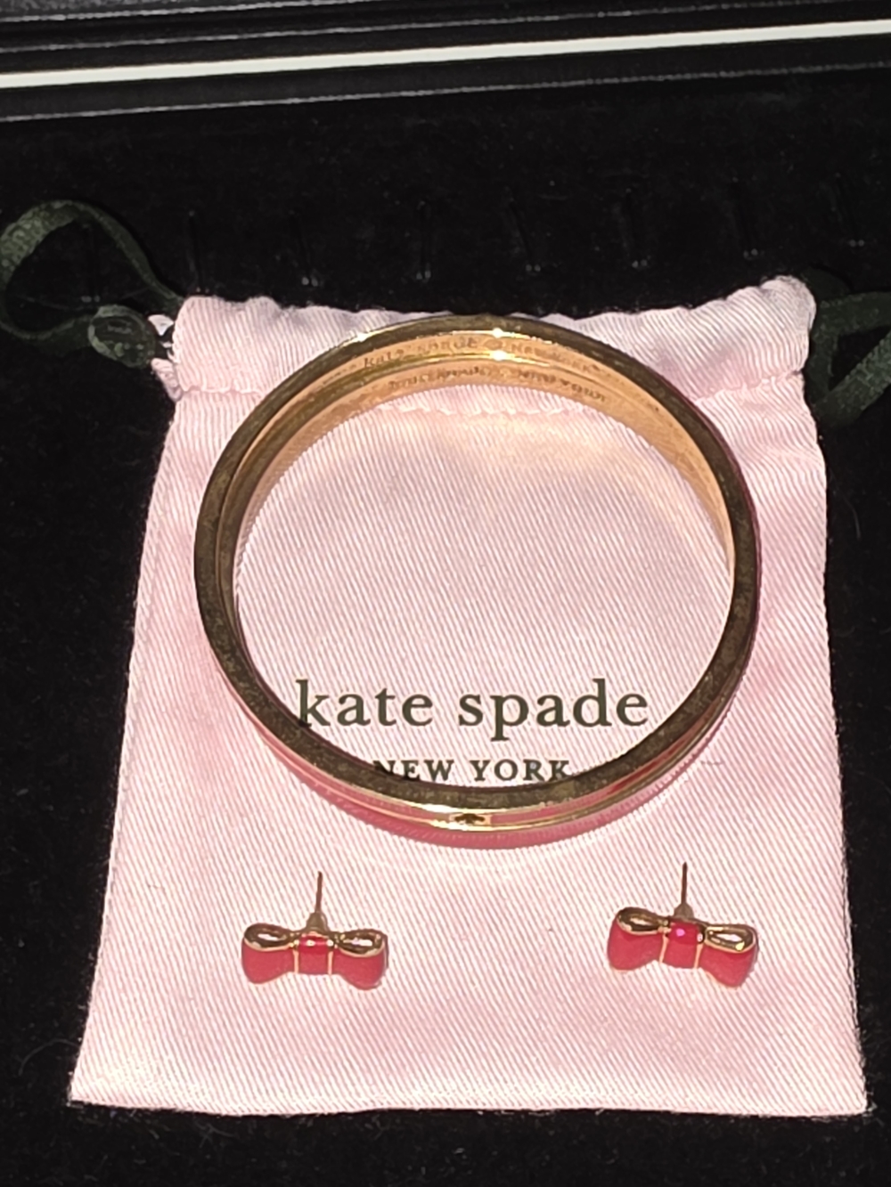 Kate Spade Red And Gold Bangles & Red Bow Earrings Set